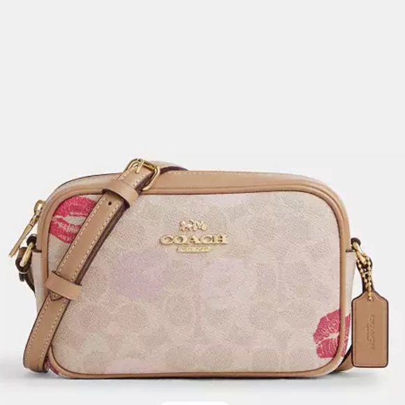 New💋Coach Mini Jamie Camera Bag In Signature Canvas With Lips Print - Picture 1 of 5